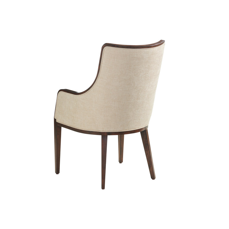 Beige Leather Transitional Arm Chair with Brown/Red Accents