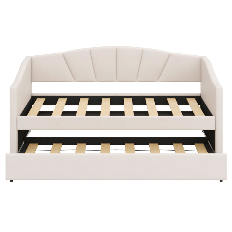 Lit de jour rembourré avec lit gigogne, Beige