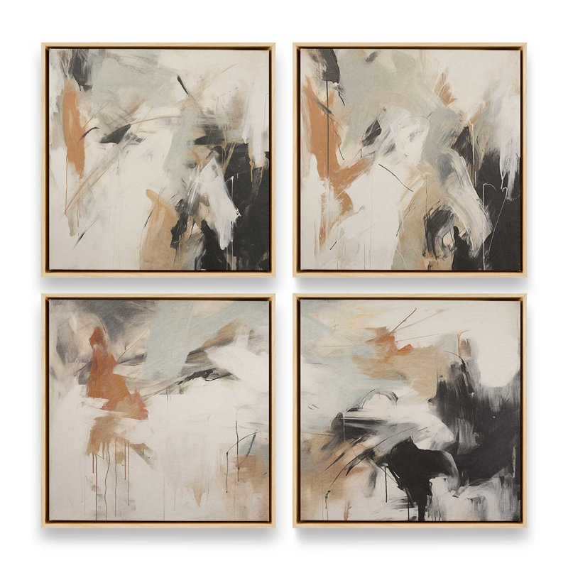 Chaotic Crescendo, ensemble de 4 impressions sur toile dans un cadre, Cadre américain en érable flottant