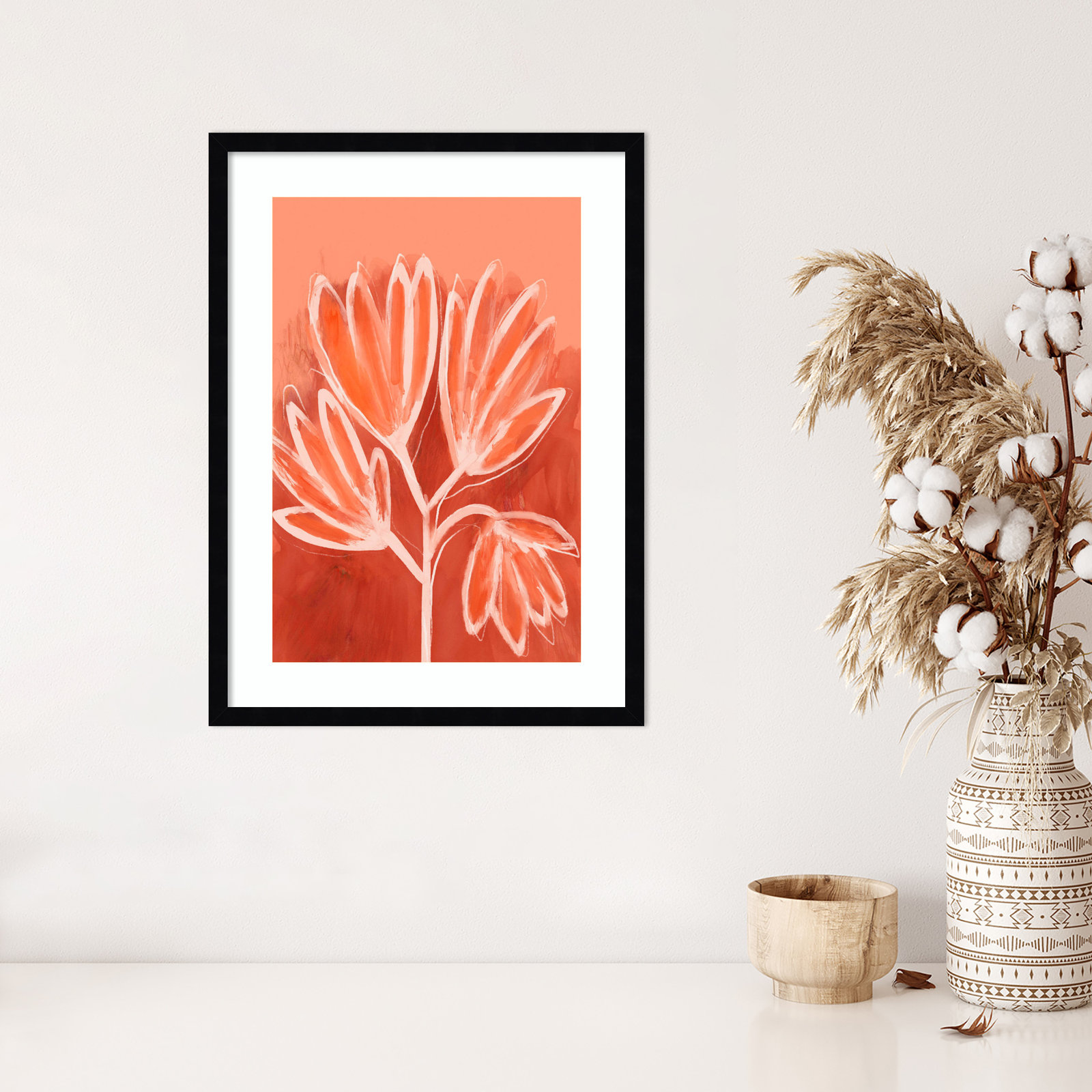 Galya "Peachy Flowers" Print by Treechild, Black, 25" H x 19" W