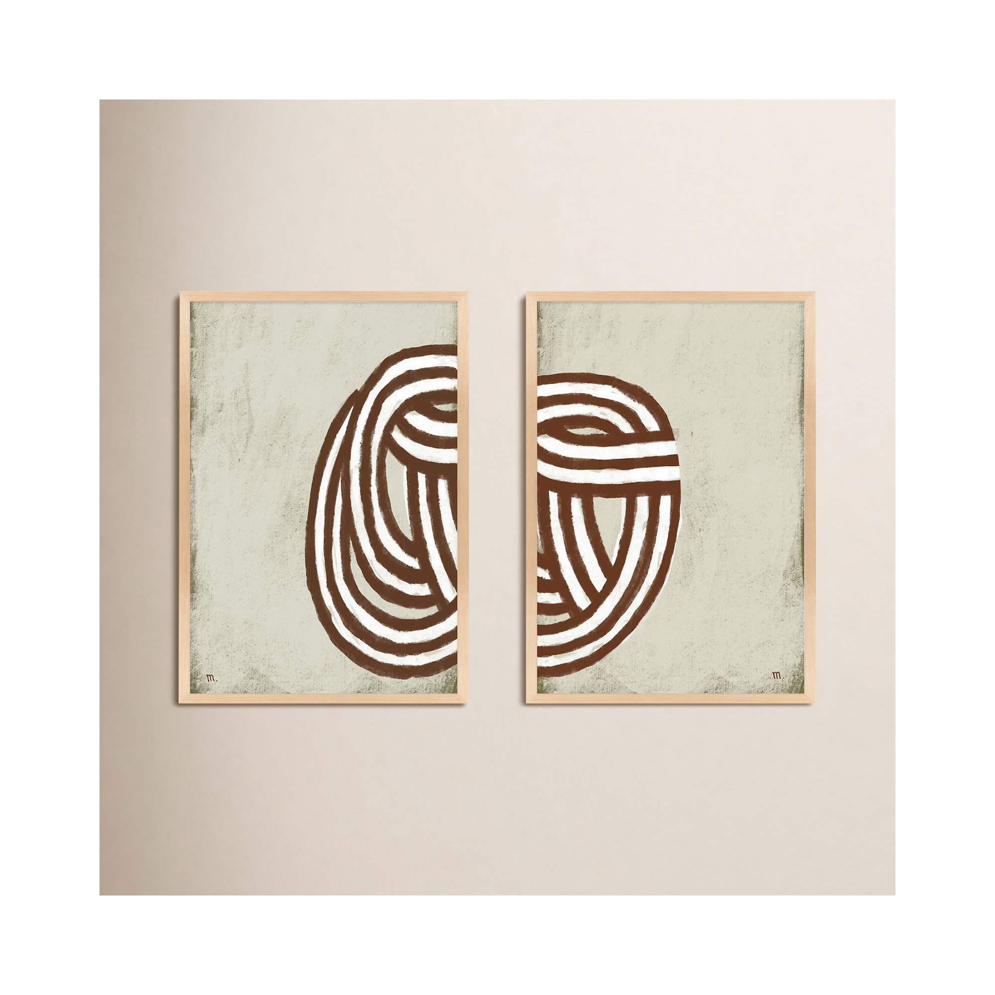 Knotting Set Of 2 By Studio M - Framed Wall Art, Maple Framed, 38" H x 53" W x 1.25" D