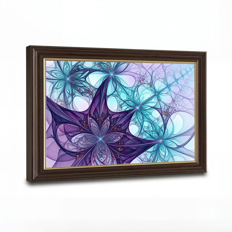 Art mural sur toile à motif floral fractal mauve et bleu sarcelle, 12"H x 18"W