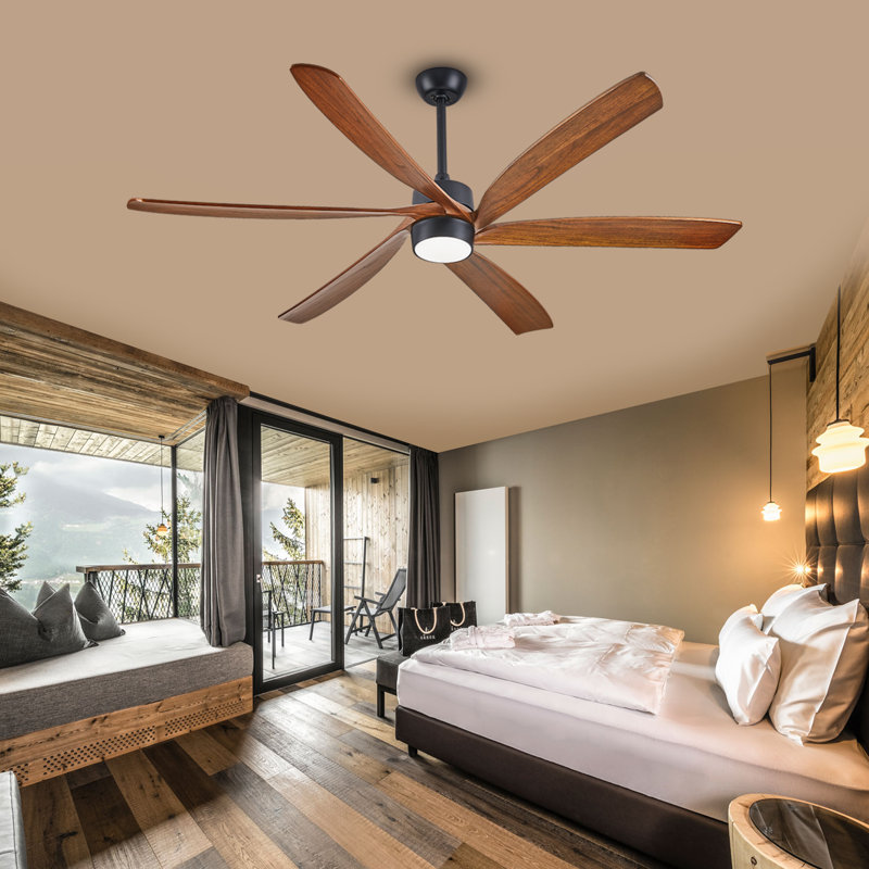 Ventilateur de plafond en bois massif à 6 pales avec lumière, design décoratif moderne, 72"