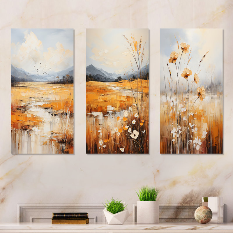 Ensemble de 3 décorations murales Infinity Fields, H 28 po x l 36 po, Toile tendue
