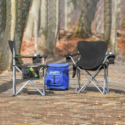 Chaise de camping pliante robuste pour l'extérieur Camp & Go, chaise de camping pliante portative avec siège large, porte-gobelets et sac de transport