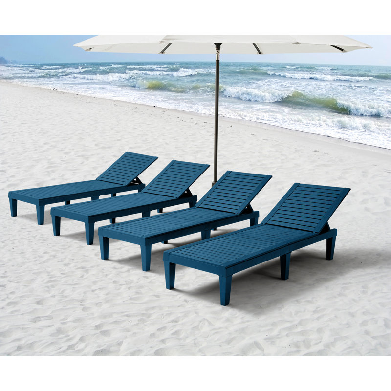Carrine Waterproof, Lightweight, and Adjustable Outdoor Polyresin Chaise Lounge Chair Set, Blue