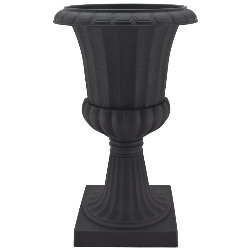 Large Black Plastic Outdoor Pedestal Urn Planter Set