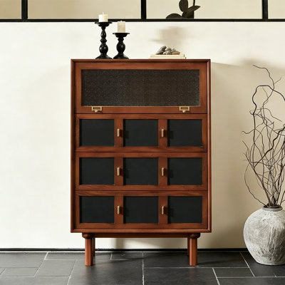 Petite armoire d'appoint à porte rabattable en verre