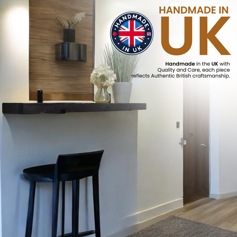 Unique Wood Bracket Shelf, 4.5cm H x 100cm W x 15cm D, Black