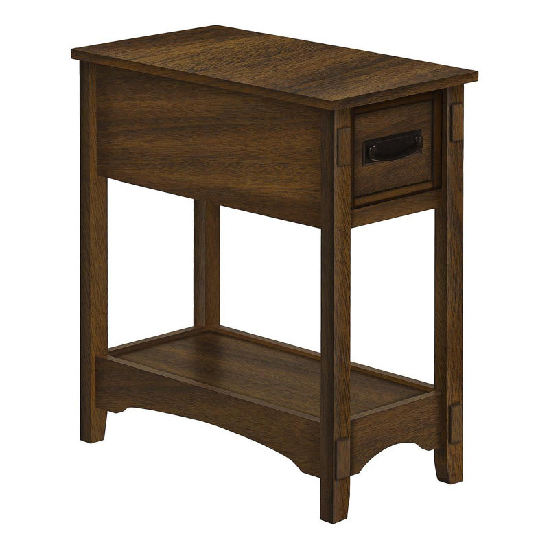 Accent Table, End, Side Table, Nightstand, 2 Tier, Narrow, Storage Drawer, Brown Veneer, Transitional