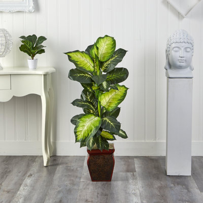 Golden Dieffenbachia Silk Plant with Decorative Planter