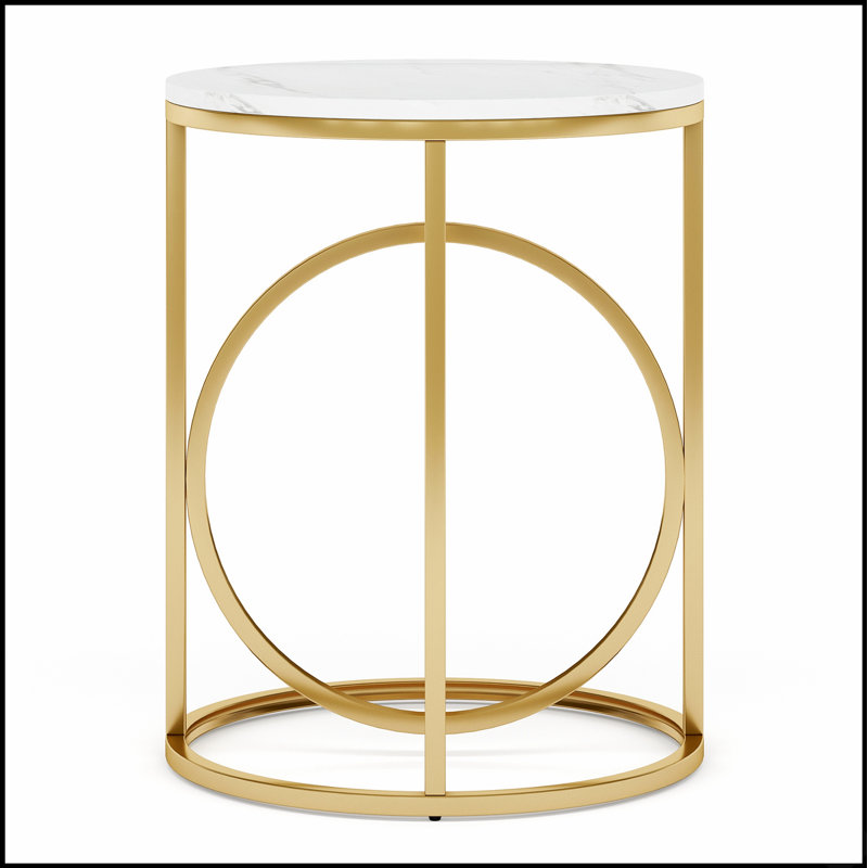 Table de bout ronde moderne en marbre de 20 pouces avec cadre en métal doré, parfaite pour le salon et la chambre à coucher