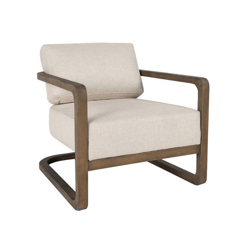 Fauteuil en polyester l 29 po Saya, Mélange de polyester beige, Brun naturel