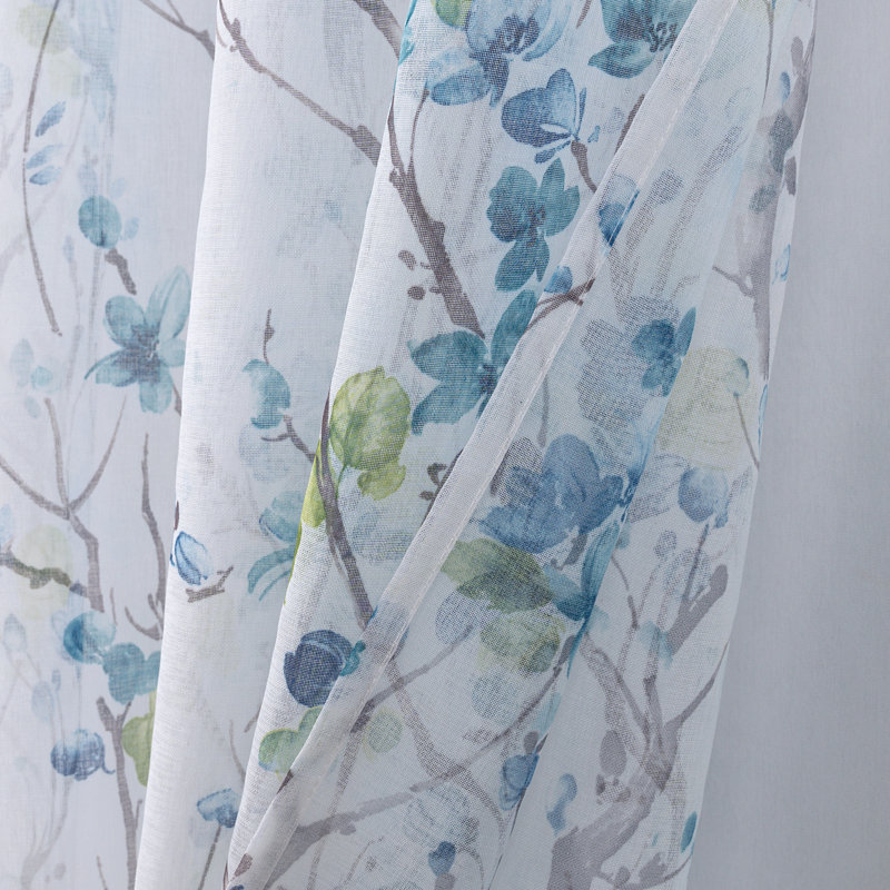 Shunya Floral Sheer Window Curtain Panel, 54" W x 90" L, Blue