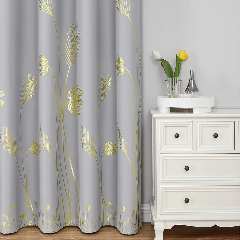 Blackout Curtains 2 Panels Window Curtain Panels With Palm Tree Pattern Light Blocking Curtains For Living Room Sliding Glass Door, 52Wx108l