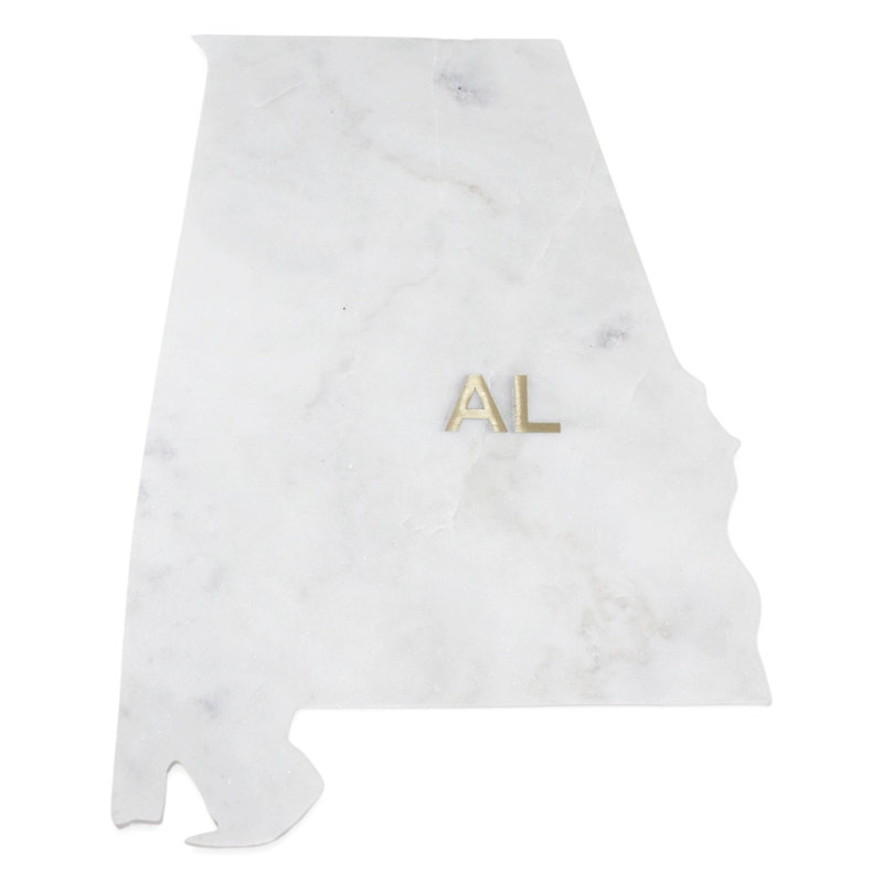 Planche à découper «Alabama» en marbre poli Lg avec abréviation State Brass