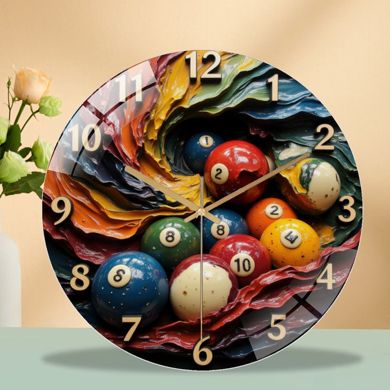 Horloge murale 12 po ronde en verre trempé avec mouvement à quartz silencieux