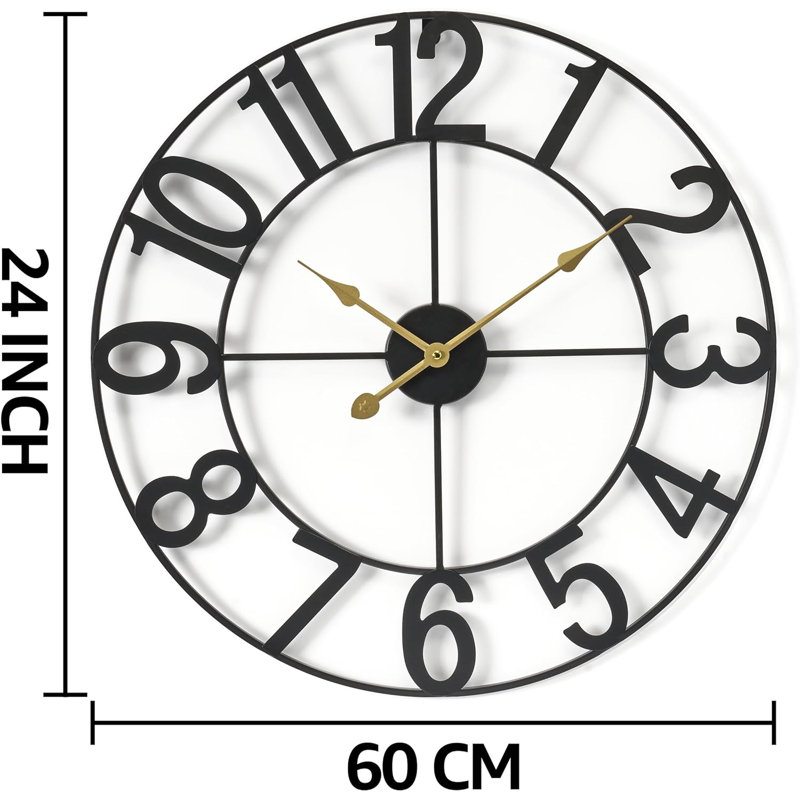 Oversized Black Metal Analog Wall Clock with Arabic Numerals