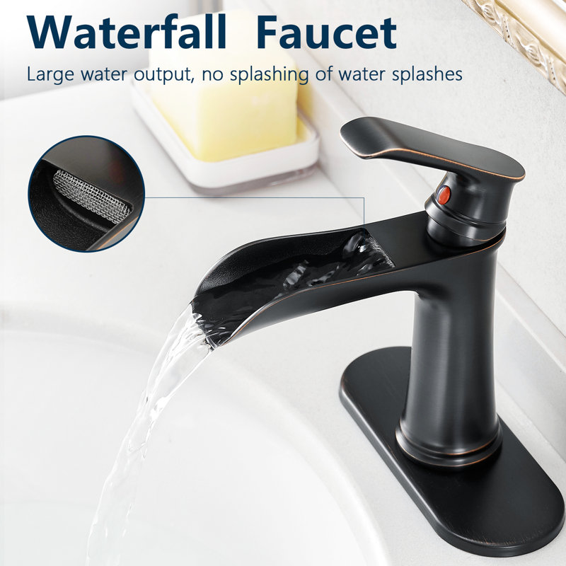 One Handle Bathroom Sink Faucet Waterfall, Deck Mounted, Pop Up Drain, Supply Lines, Contemporary Style, Ceramic Filler Faucet, Waterfall , With Drain And