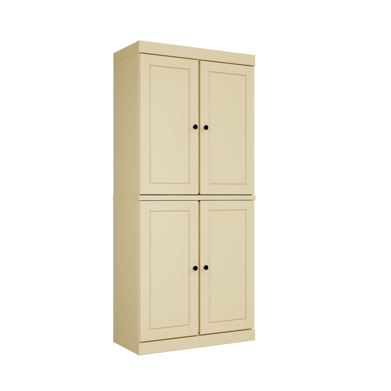 Garde-manger ou armoire de rangement 72 po en bois massif jaune à quatre portes