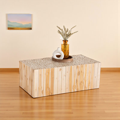 Jimmy Rectangular Bohemian Repurposed Natural Teak Wood Coffee Table, 15.8" H X 43" W X 23.45" D