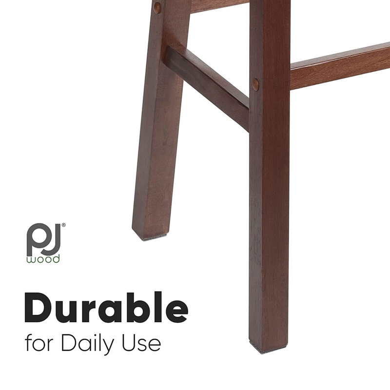 Walnut 24'' Backless Saddle Wood Counter Stools, Set of 4