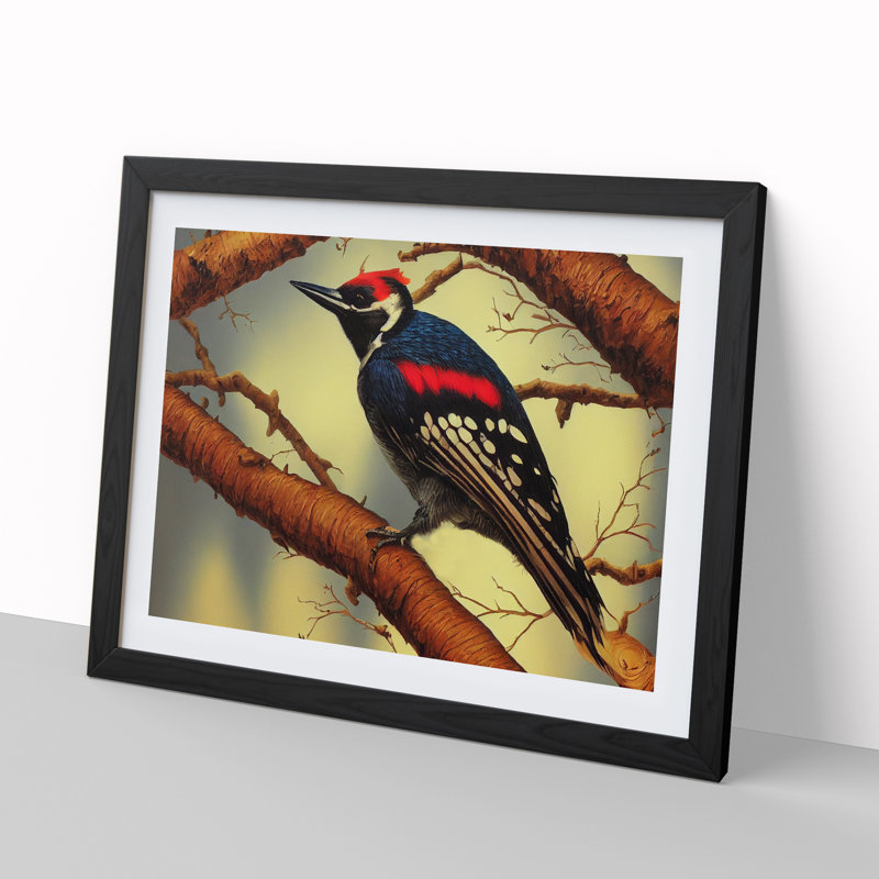 Boundless Woodpecker Bird - Single Picture Frame Painting, Black Framed, 46cm H x 64cm W x 2cm D
