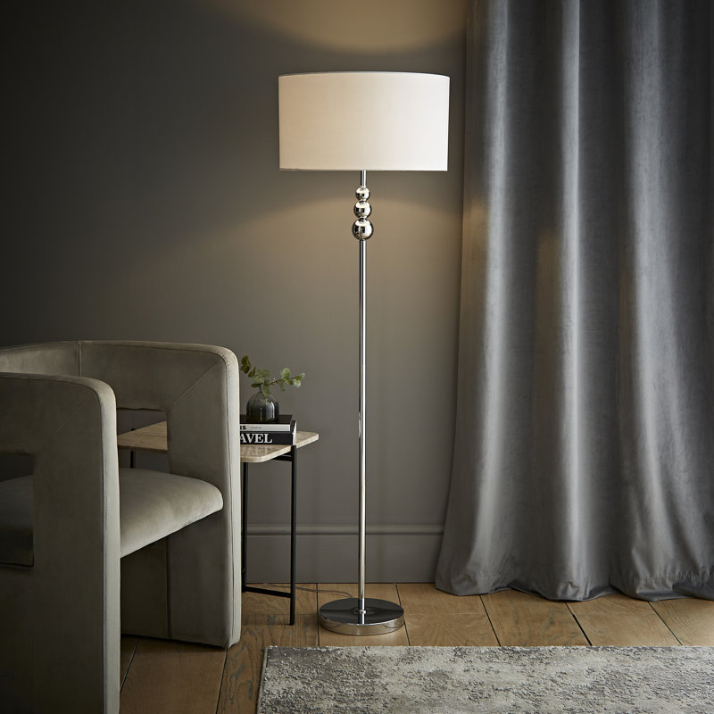 Randalia 145cm Traditional Floor Lamp, White, Chrome 