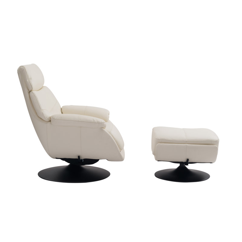 Wanita Upholstered Swivel Accent Chair with Ottoman, White Leather Match