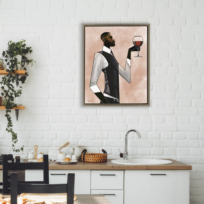 Man Toast Cheers Floating Frame, design by Manasseh Johnson Sr, Montalcino Elm Floater Frame, 21" H x 17" W