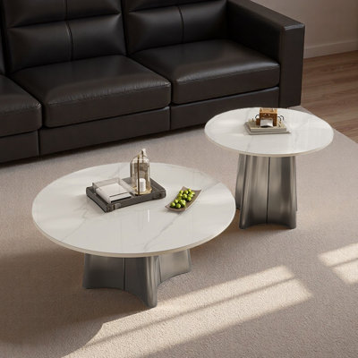 Italian-style round stone slab coffee table set