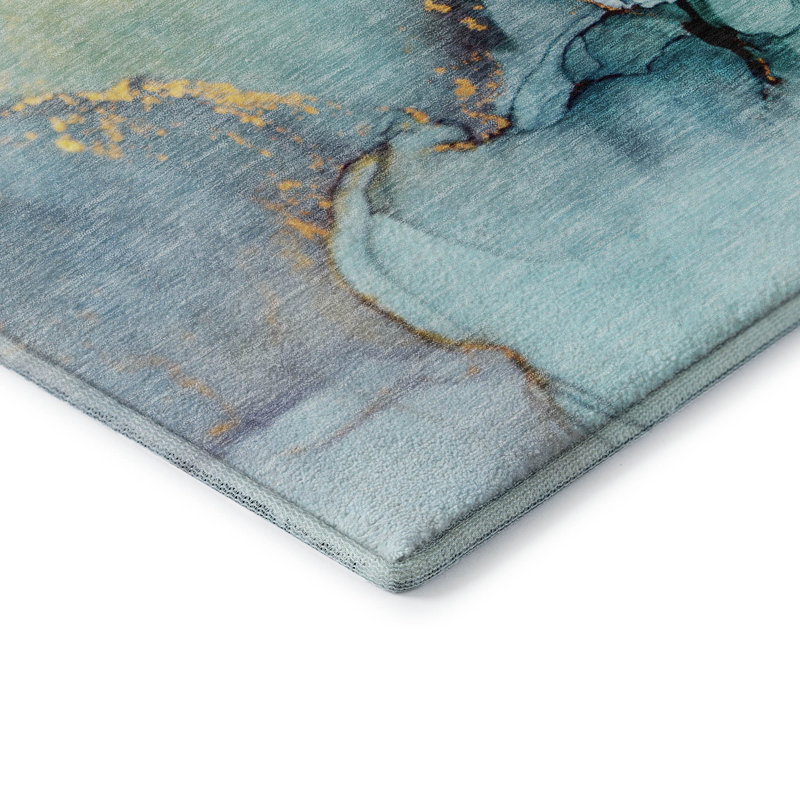 Tapis bleu sarcelle lavable à la machine Premium Cerrito AMF506, Rectangle 2 pi 6 po x 3 pi 10 po