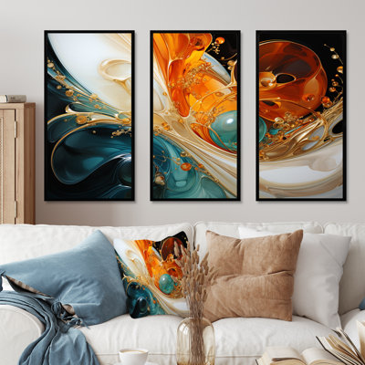 Orange et émeraude marbre lave I - art mural abstrait