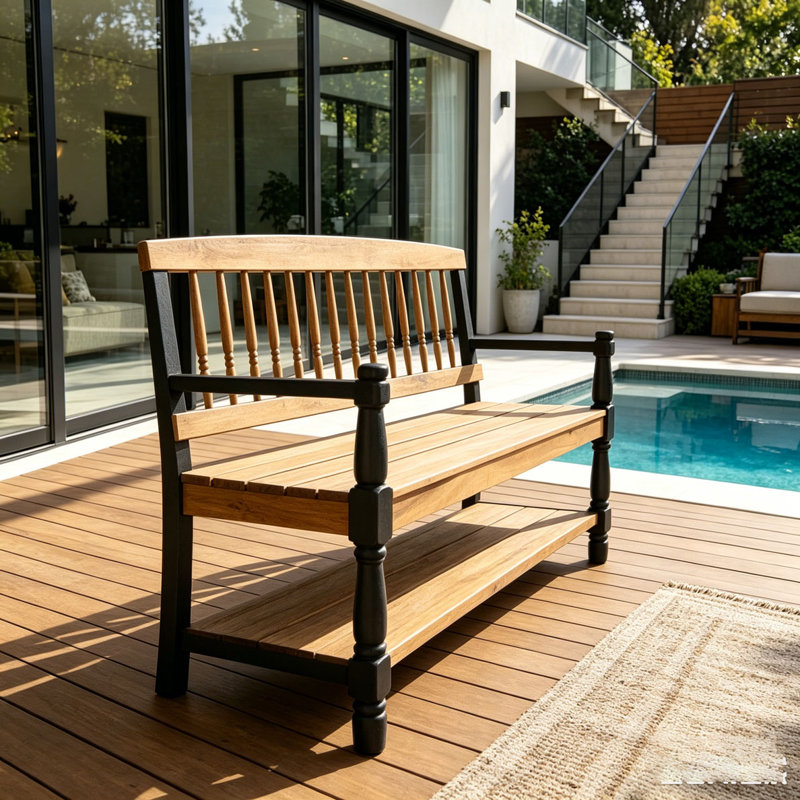 Patio Bench, Teak+black