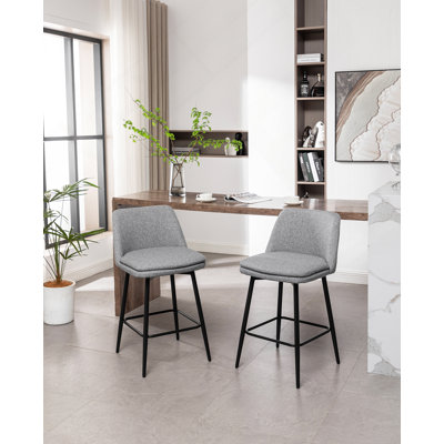 Ensemble de 2 tabourets de bar pivotants à hauteur de comptoir, tabourets de bar rembourrés à 360 ° avec dossier et pieds en métal, hauteur de siège de 25,6 po, tabourets de comptoir pour îlot de cuisine et pub, toile de lin, lin