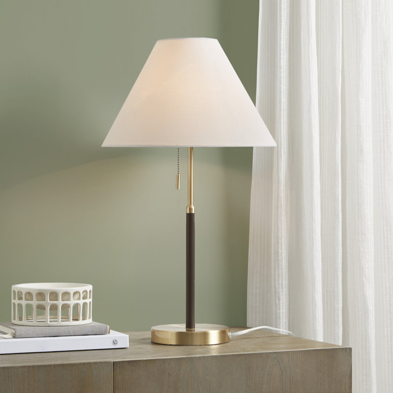 Madalyne Two Tone Pull-chain Table Lamp with Tapered Fabric Shade