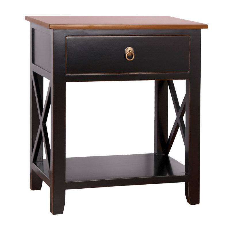 75.44cm W Solid Wood Bedside Table, Black