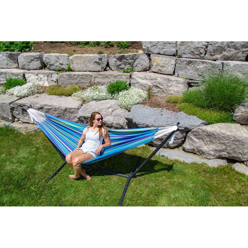Double Classic Hammock with Stand, Tropical, Black, 104cm H x 250cm L x 109cm W