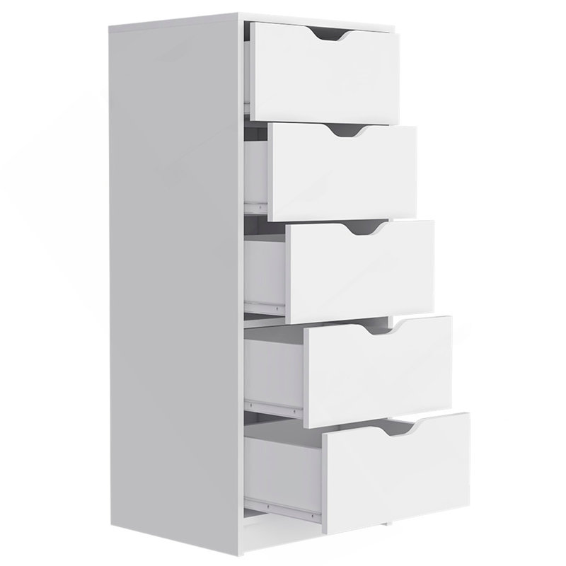 Commode Kamran, cinq tiroirs Narrows, finition blanche, Blanc
