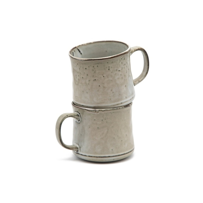 Java Slate Ceramic Coffee Mugs with Metallic Gold Accents, Set of 2
