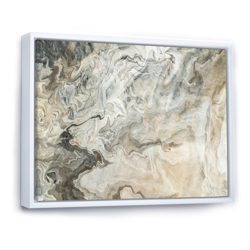 «Liquide Waves In Shades Of Grey VII», reproduction encadrée sur toile, H 16 po x l 32 po x P 1 po, Cadre flottant blanc