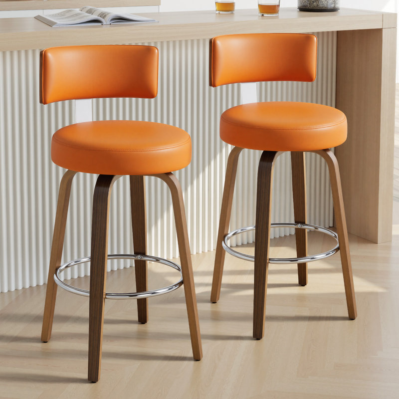 Tabouret de bar et de comptoir Sonja, Siège orange / cadre brun, Tabouret de comptoir (siège d'une hauteur de 26 p