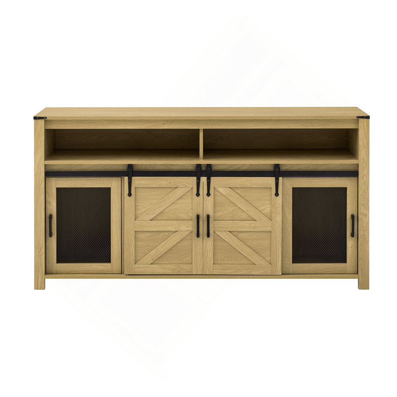 59.3''Sideboard with Sliding Barn Door and Mesh Panels,Farmhouse Buffet with Open Storage,Suitable for Living Room, Hallway, Balcony,Kitchen, Office