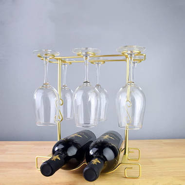 Amyna 3 Bottle Solid Wood Tabletop Wine Bottle & Glass Rack in Brown Ebern Designs