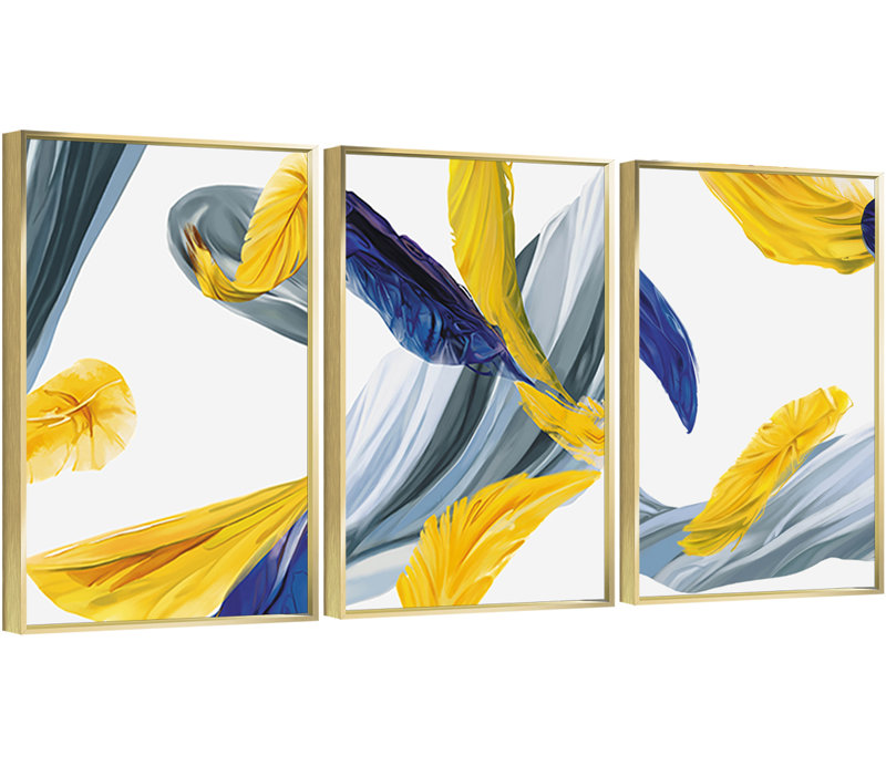 "Abstract Lines", art mural encadré en aluminium, H 16,3 po x l 36,3 po x P 1,65 po, Cadre doré