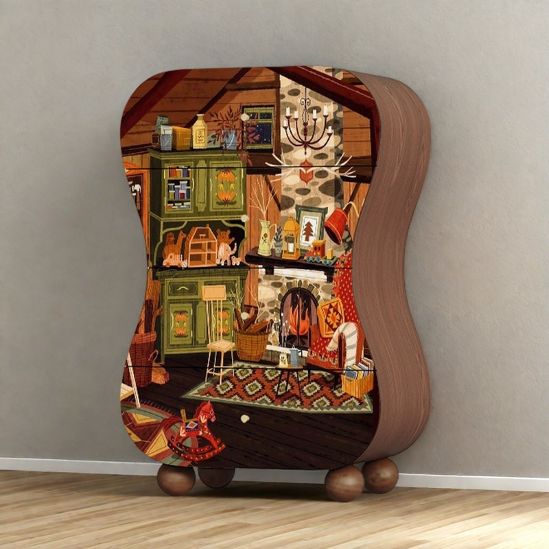Commode d'appoint de rangement moderne à quatre tiroirs, Noyer