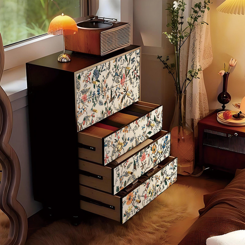 Commode de rangement 5 tiroirs Vintage Floral Bird
