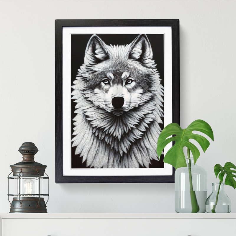 Wolf Chalk - Single Picture Frame Print, 34cm H x 25cm W x 2cm D, Walnut