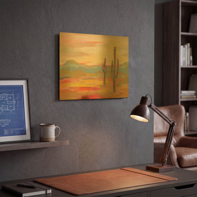 «Desert Saguaro» par Silvia Vassileva, art mural en métal doré, 16 po x 12 po