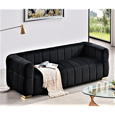 Velvet Sofa With Tufted Low Back Design, Sophisticated 3 Seater Couch For Living Rooms, 89" Wide, Easy Assembly